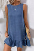 Sleeveless Knot Scoop Back Ruffle Hem Mini Dress