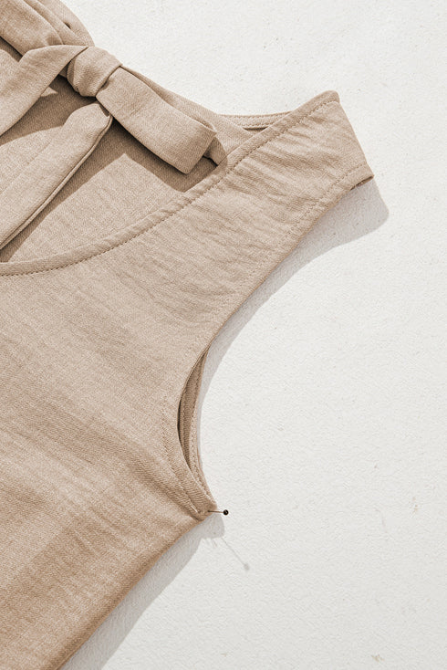 Sleeveless Knot Scoop Back Ruffle Hem Mini Dress
