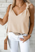 Sleeveless Knot Shoulder V Neck Woven Tank Top