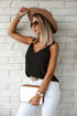 Sleeveless Knot Shoulder V Neck Woven Tank Top
