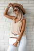 Sleeveless Knot Shoulder V Neck Woven Tank Top