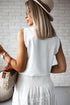 Sleeveless Knot Shoulder V Neck Woven Tank Top