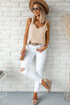Sleeveless Knot Shoulder V Neck Woven Tank Top