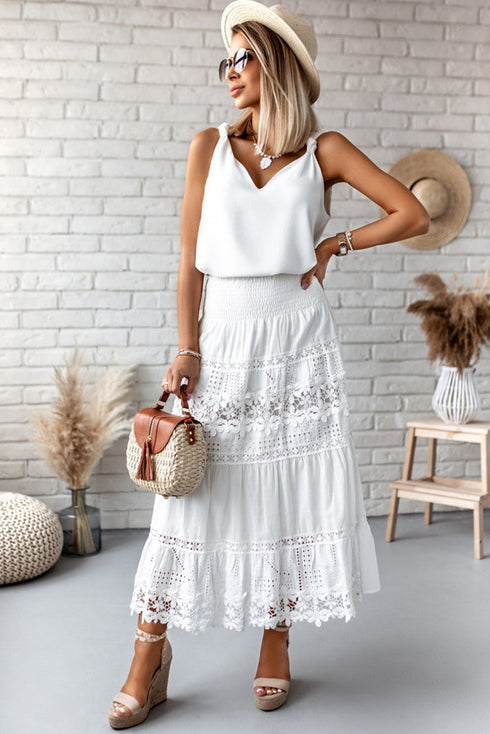 Sleeveless Knot Shoulder V Neck Woven Tank Top