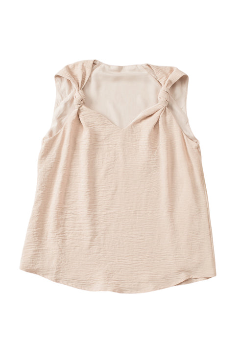 Sleeveless Knot Shoulder V Neck Woven Tank Top