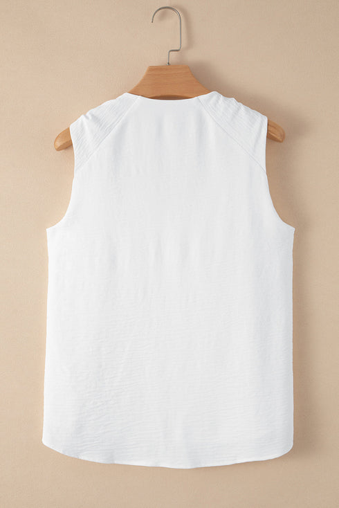 Sleeveless Knot Shoulder V Neck Woven Tank Top