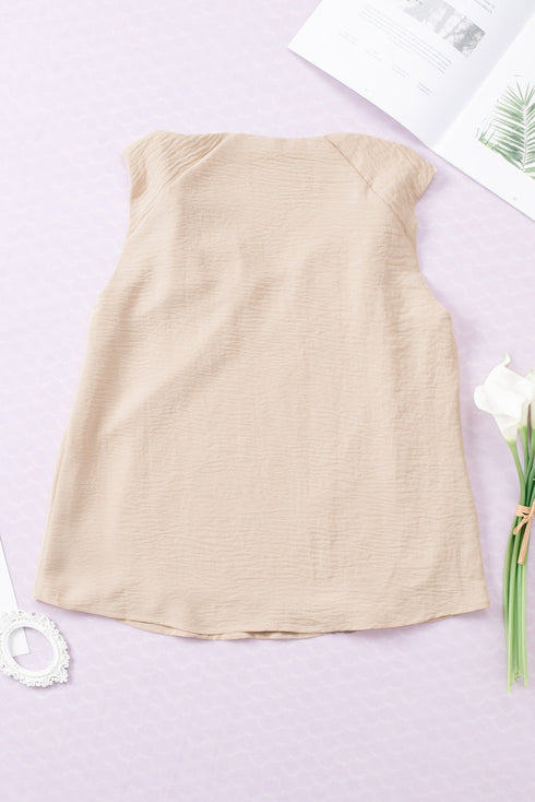 Sleeveless Knot Shoulder V Neck Woven Tank Top