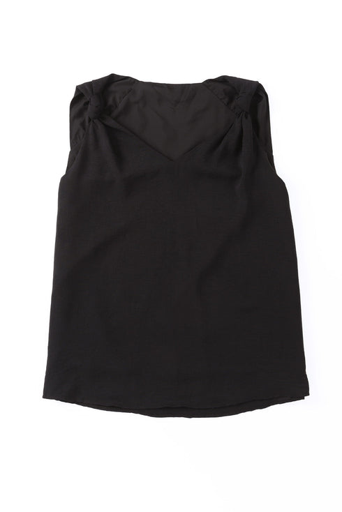 Sleeveless Knot Shoulder V Neck Woven Tank Top