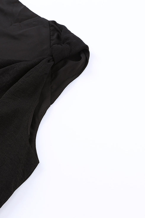 Sleeveless Knot Shoulder V Neck Woven Tank Top