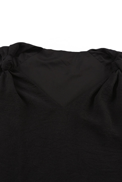 Sleeveless Knot Shoulder V Neck Woven Tank Top