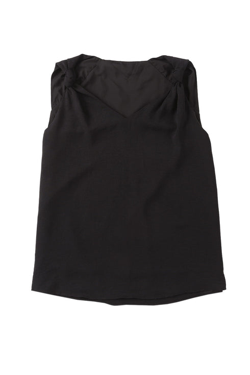 Sleeveless Knot Shoulder V Neck Woven Tank Top