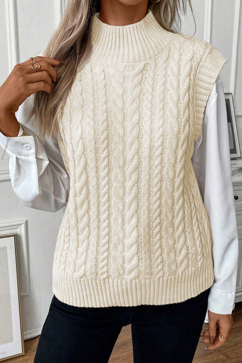 Sleeveless Mock Neck Cable Knit Sweater Top