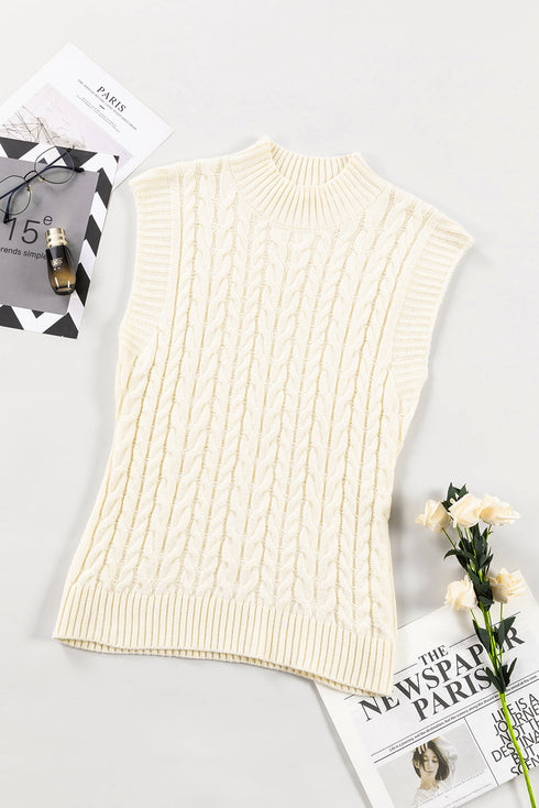 Sleeveless Mock Neck Cable Knit Sweater Top