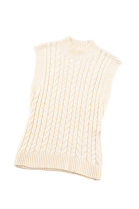 Sleeveless Mock Neck Cable Knit Sweater Top