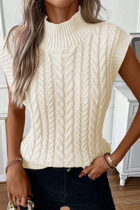 Sleeveless Mock Neck Cable Knit Sweater Top
