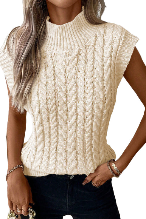 Sleeveless Mock Neck Cable Knit Sweater Top