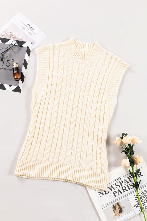 Sleeveless Mock Neck Cable Knit Sweater Top