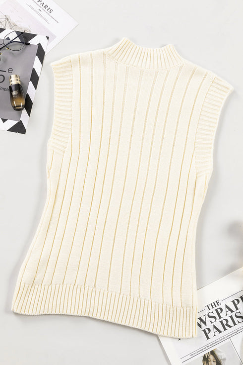 Sleeveless Mock Neck Cable Knit Sweater Top