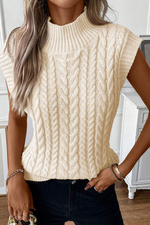 Sleeveless Mock Neck Cable Knit Sweater Top