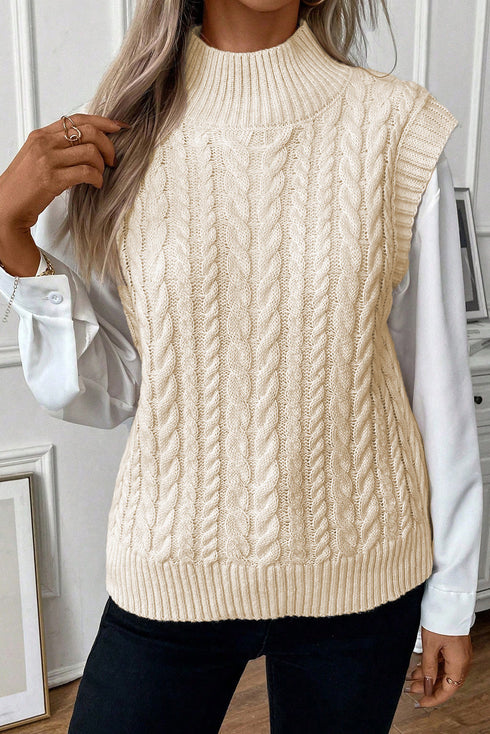 Sleeveless Mock Neck Cable Knit Sweater Top