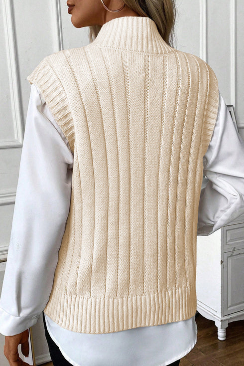 Sleeveless Mock Neck Cable Knit Sweater Top