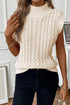 Sleeveless Mock Neck Cable Knit Sweater Top