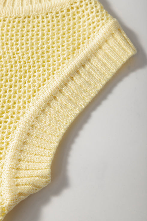 Sleeveless Open Stitch Crew Neck Knit Sweater Top