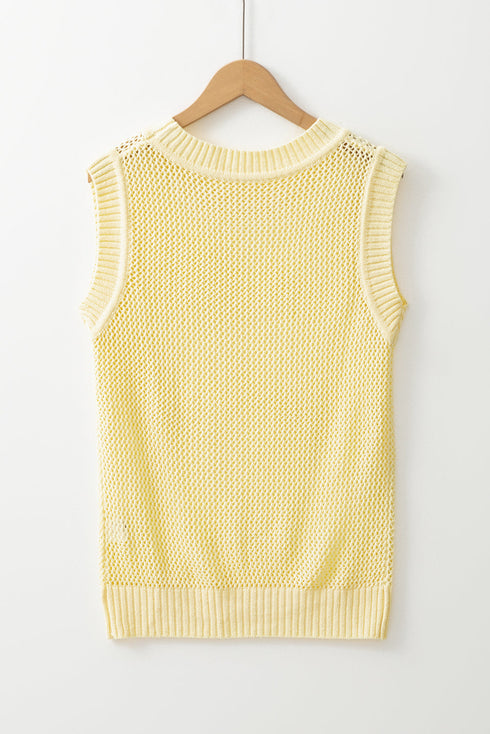 Sleeveless Open Stitch Crew Neck Knit Sweater Top