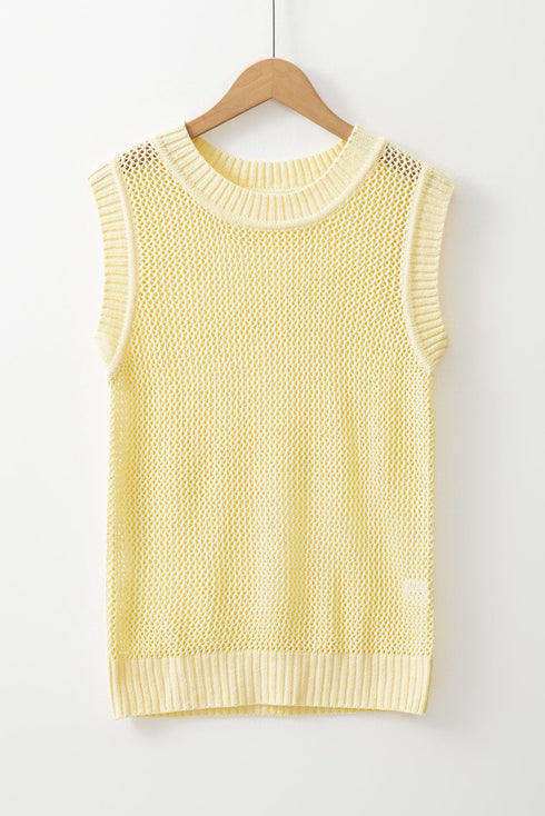 Sleeveless Open Stitch Crew Neck Knit Sweater Top