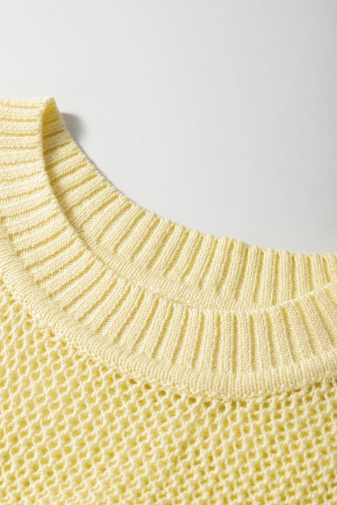 Sleeveless Open Stitch Crew Neck Knit Sweater Top