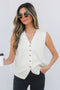 Sleeveless Ribbed Button Down V Neck Sweater Vest