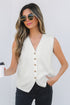 Sleeveless Ribbed Button Down V Neck Sweater Vest