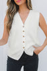 Sleeveless Ribbed Button Down V Neck Sweater Vest