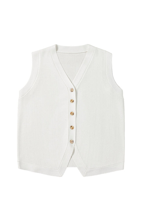 Sleeveless Ribbed Button Down V Neck Sweater Vest