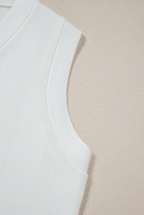 Sleeveless Ribbed Button Down V Neck Sweater Vest