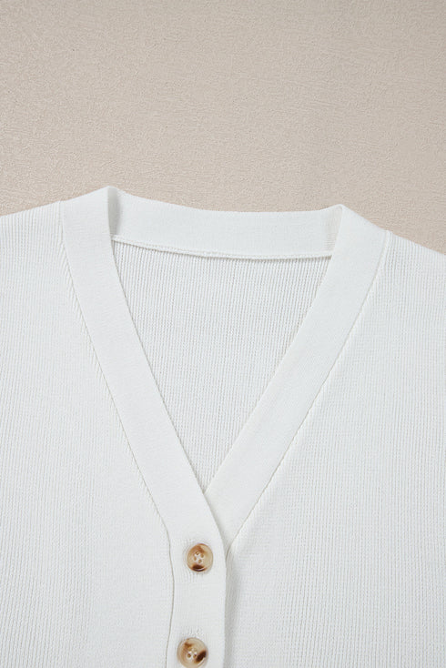Sleeveless Ribbed Button Down V Neck Sweater Vest
