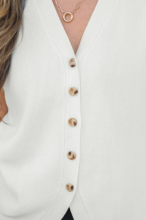 Sleeveless Ribbed Button Down V Neck Sweater Vest