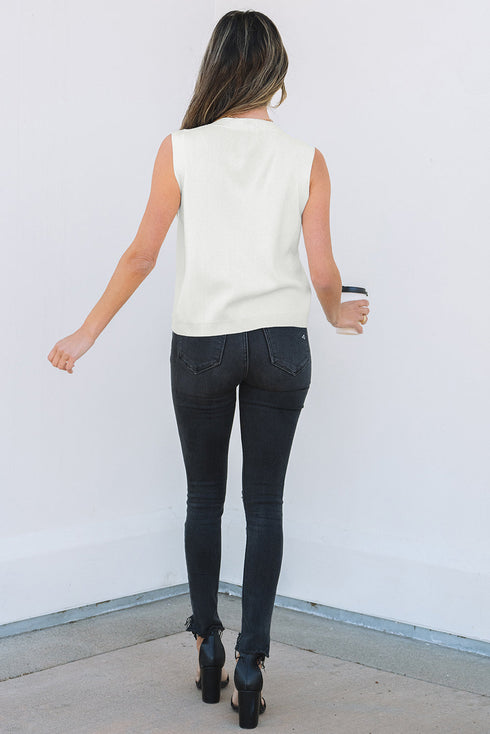 Sleeveless Ribbed Button Down V Neck Sweater Vest