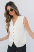 Sleeveless Ribbed Button Down V Neck Sweater Vest