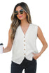 Sleeveless Ribbed Button Down V Neck Sweater Vest