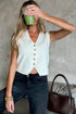 Sleeveless Ribbed Button Down V Neck Sweater Vest