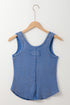 Sleeveless Ribbed Knit Button Front Henley Tank Top
