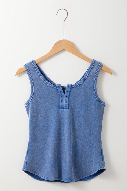 Sleeveless Ribbed Knit Button Front Henley Tank Top