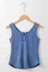 Sleeveless Ribbed Knit Button Front Henley Tank Top