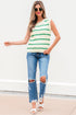 Sleeveless Ribbed Knit Crew Neck Patterned Sweater Vest