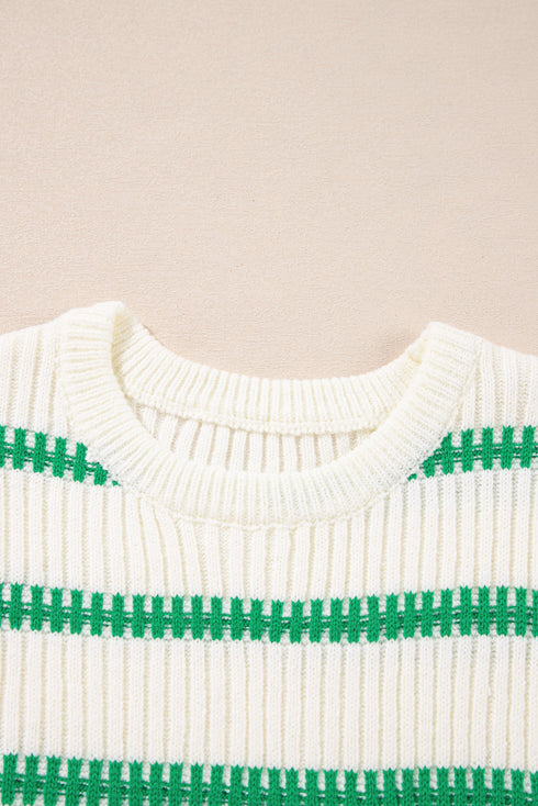 Sleeveless Ribbed Knit Crew Neck Patterned Sweater Vest