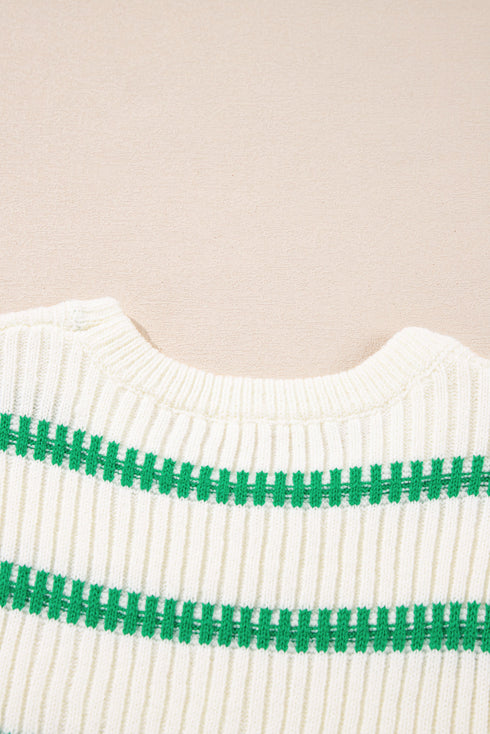 Sleeveless Ribbed Knit Crew Neck Patterned Sweater Vest