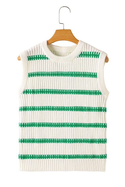 Sleeveless Ribbed Knit Crew Neck Patterned Sweater Vest