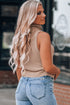 Sleeveless Ribbed Knit Fold Over Turtleneck Sweater