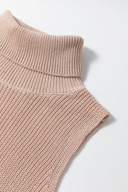 Sleeveless Ribbed Knit Fold Over Turtleneck Sweater